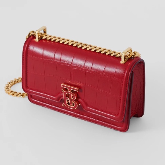 Burberry Dark Carmine Red Croc Embossed TB Chain Strap Crossbody Bag - Picture 7 of 15